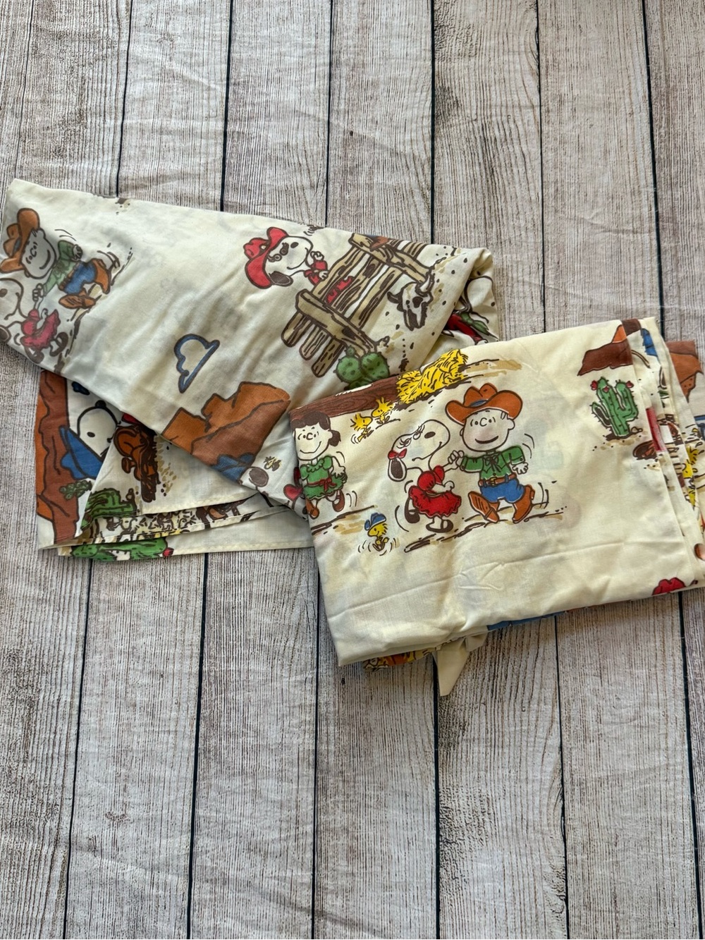 Vintage Peanuts Snoopy Goes West twin sheet set pillow case flat + fitted sheets